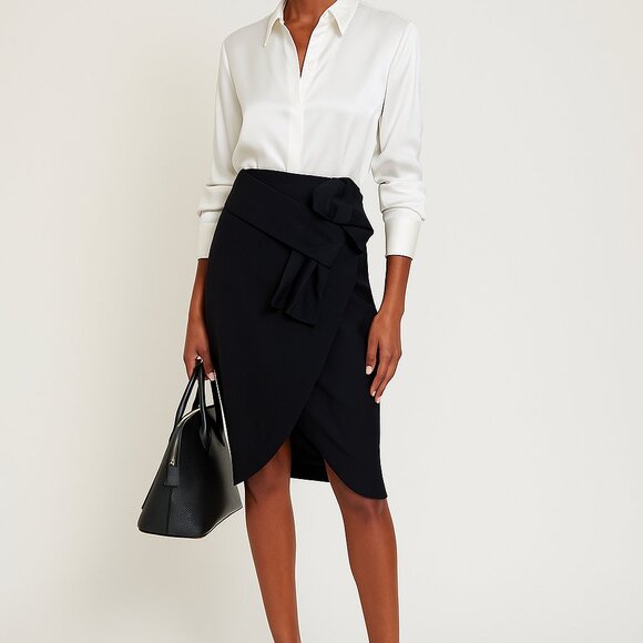 Victoria Beckham Front Bow Navy Pencil Skirt Size 2 Elegant Workwear & Holiday - Picture 1 of 11